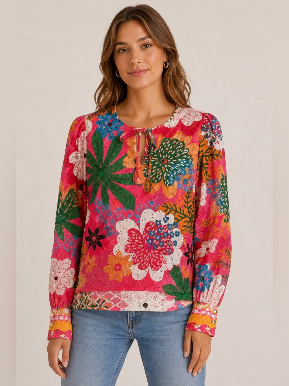 Emily Lovelock Eva Long Sleeve Floral Blouse NWOT
